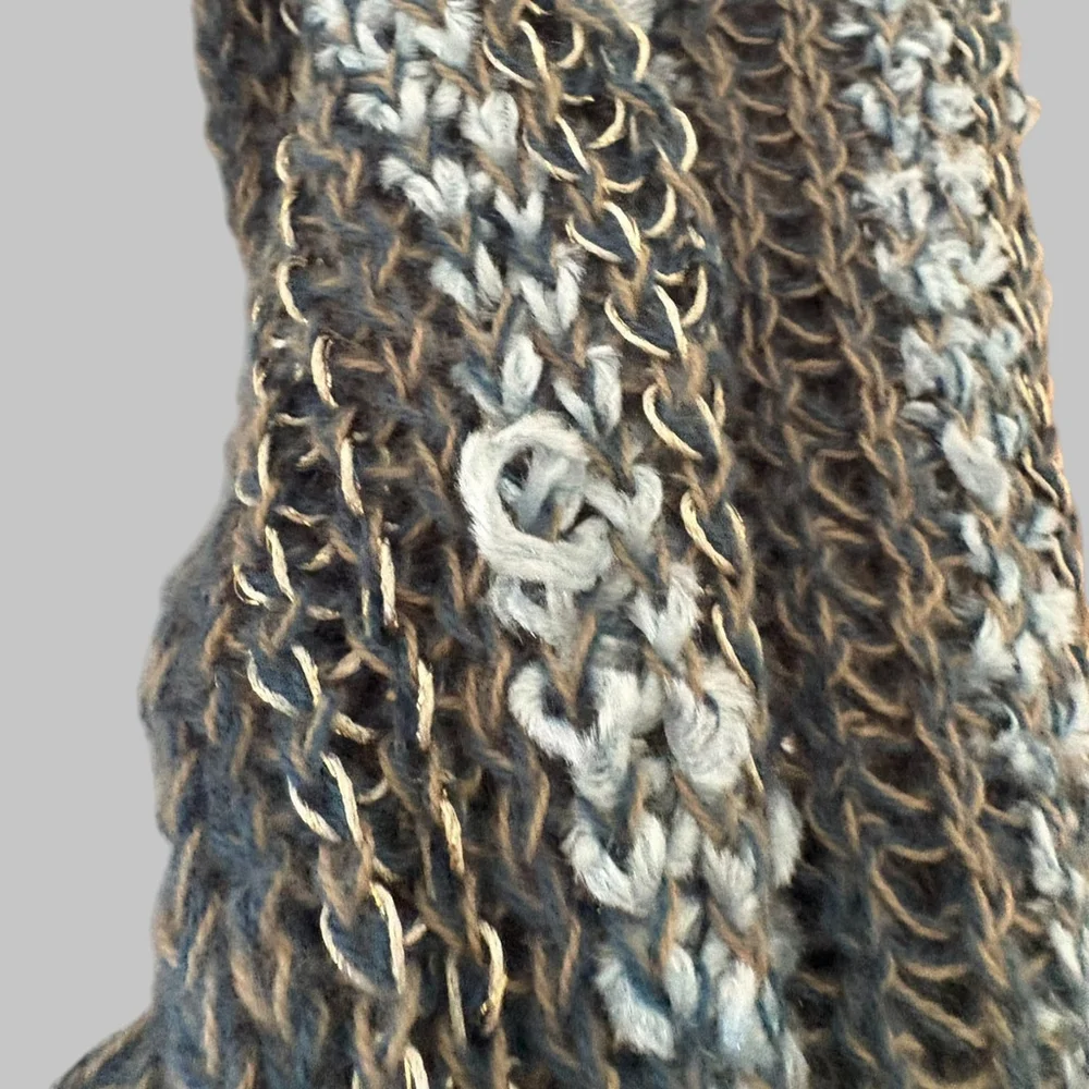 Blue Gold Stripe Chunky Knit Infinity Scarf